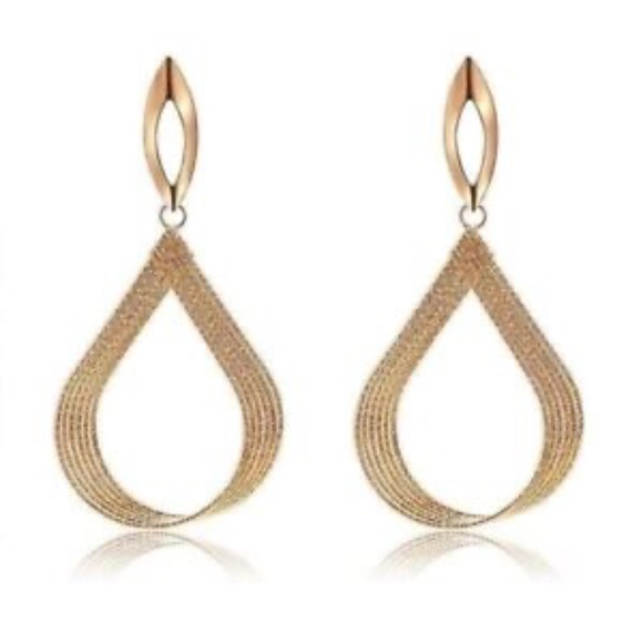 Womens Teardrop Gold Tone Earrings Long 4.25" Dangle Drop Jewelry - Picture 5 of 5